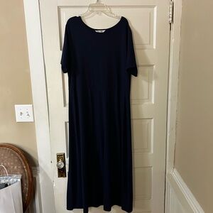Travel Smith Womens Maxi Dress Stretch Knit Blue Short Sleeve Lg Supplex Fabric